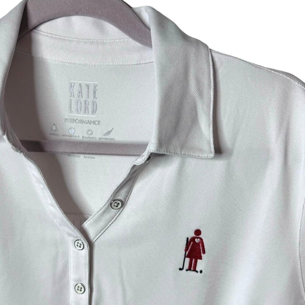 Kate‎ Lord Golf Top Sz XL Performance Unique Logo Cute Heart White Wicking